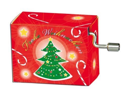 Muziekdoosje kerst rood met kerstboom melodie O denneboom