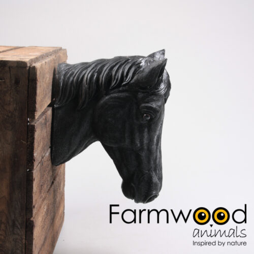 Zwart Paardenhoofd Beeld – Levensecht Wanddecoratie van Polyresin