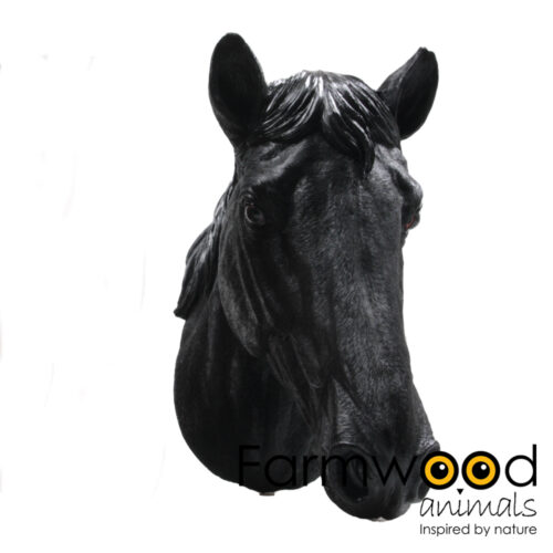 Zwart Paardenhoofd Beeld – Levensecht Wanddecoratie van Polyresin
