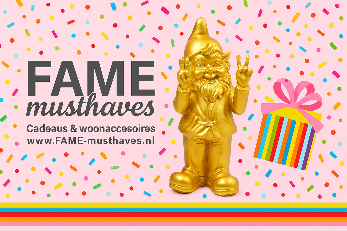 Banner FAME-musthaves met kabouter-1200 px Banner van FAME-musthaves, webshop in cadeau artikelen