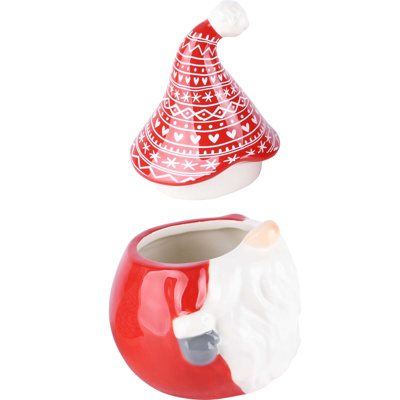 Voorraadpot Santa met deksel – foute kerstmuts – keramiek